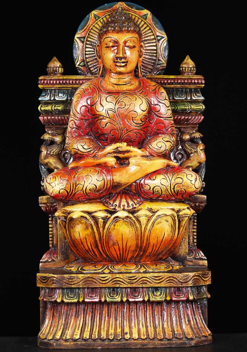 Wooden Meditating Buddha Statue 24"